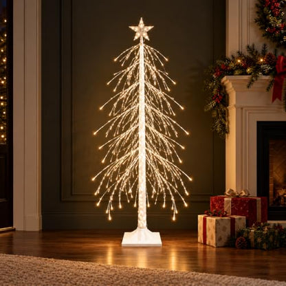 5FT Lighted Christmas Birch Tree - White Weeping Spruce with 560 LED Warm White Lights