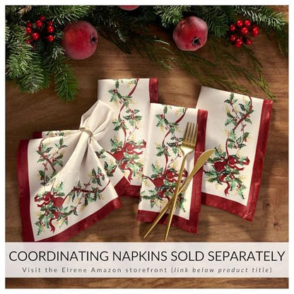 Holiday Christmas Tablecloth 60x84 Inches Red Holly Garland Damask