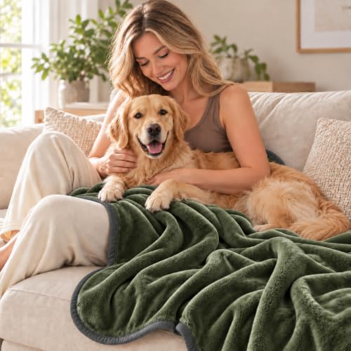 Reversible Waterproof Pet Blanket for Large Dogs - Green 50x60 Inches