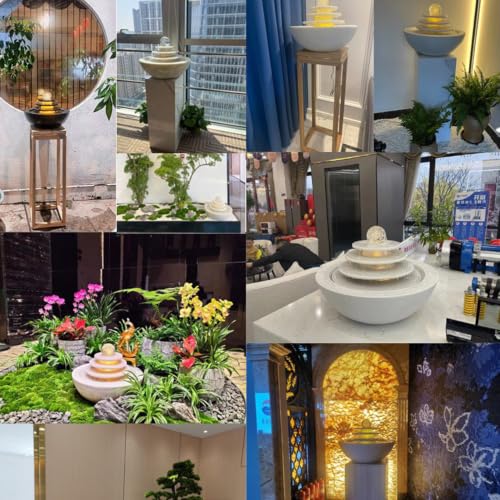 Indoor Water Fountain with LED Lights, Desktop Waterfall, Polyresin Relaxation Decor