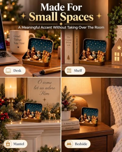Mini Nativity Scene Set Tin Box - Style 1 - Christmas Figurines Keepsake