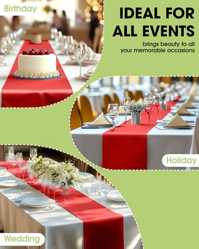 Pureegg Red Plastic Table Runners - 4 Pack, 14" x 108", Water Resistant & Disposable