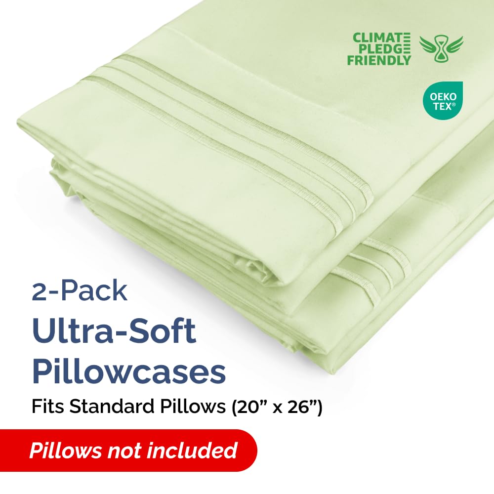 Standard Pillow Cases Set of 2 - Ultra-Soft Hotel Quality Pillowcase Covers - Comfy & Wrinkle Free - Stain and Fade Resistant - Machine Washable Pillow Protectors - 2 Piece Set - Light Sage Green