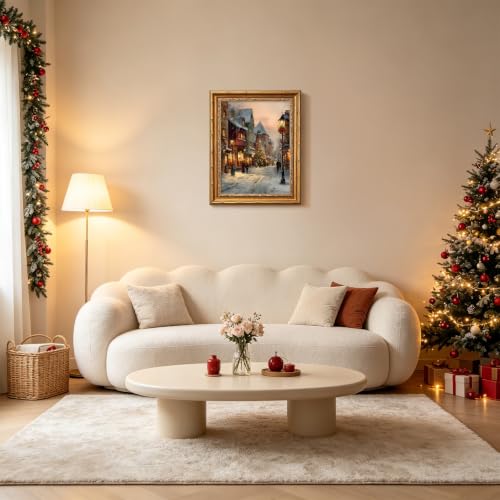 Christmas Wall Art Winter Village Decor 12x16 Gold Framed - Christmas Town Art