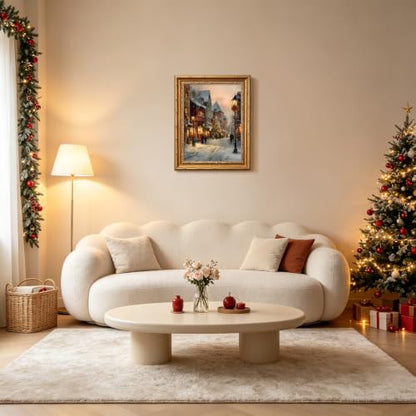 Christmas Wall Art Winter Village Decor 12x16 Gold Framed - Christmas Town Art