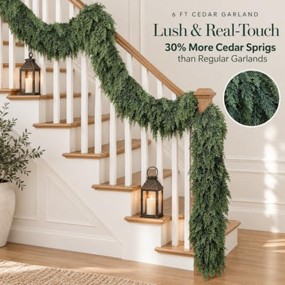 6Ft Real Touch Cedar Garland - Full Artificial Green Christmas Decor