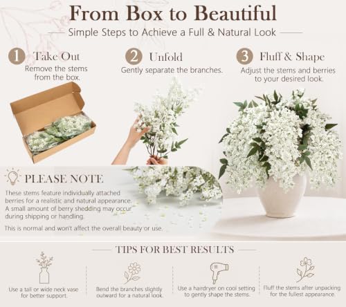 White Artificial Nandina Berry Stems - 43 Inch Faux Floral Branches, 3 Pack