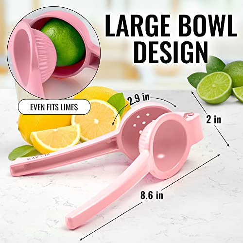 Zulay Premium Quality Metal Lemon Squeezer, Citrus Juicer, Manual Press for Extracting the Most Juice Possible - Pink