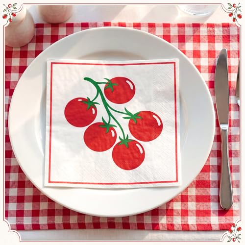50 Pack Italian Tomato Theme Disposable Napkins - 2 Ply Party Paper