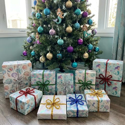 79Ft Multicolor Christmas Tinsel Ribbon Set - 6 Colors, Metallic Wire Garland