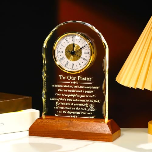 Pastor Appreciation Gifts Crystal Clock with Wooden Light Base - Variation of THIS listing