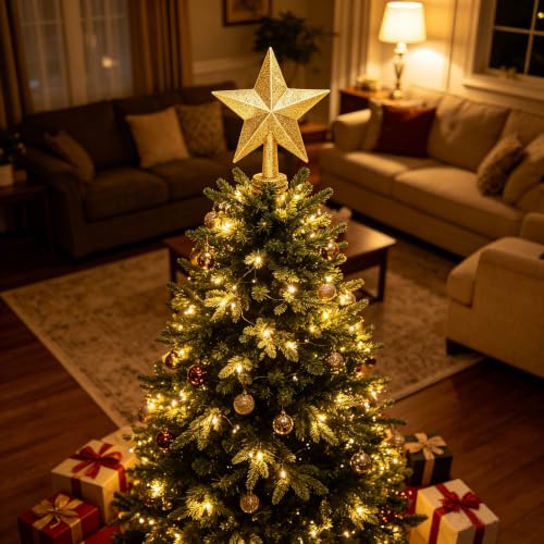 Gold Glitter Star Christmas Tree Topper - 4 Inch Holiday Decor