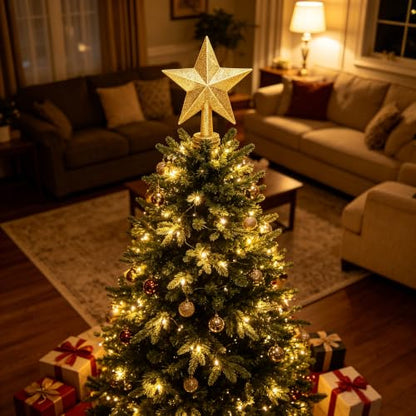 Gold Glitter Star Christmas Tree Topper - 4 Inch Holiday Decor