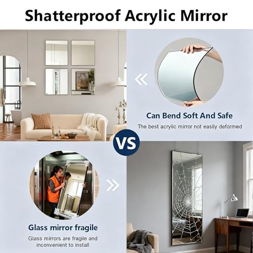 8x10 Inch Acrylic Mirror Tiles - Self-Adhesive Wall Mirror Set, Pack of 4