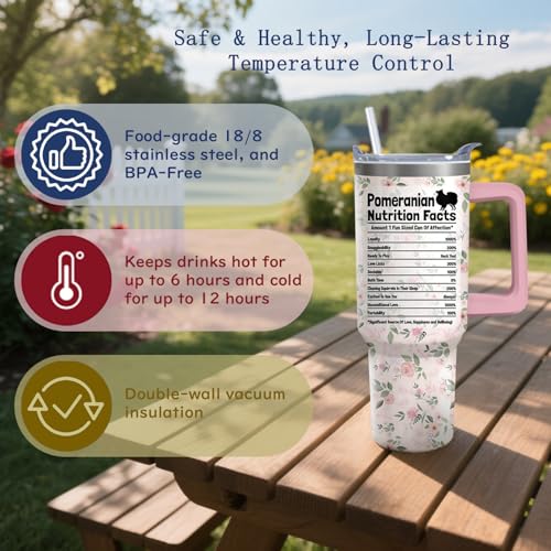 40oz Pomeranian Dog Tumbler with Handle and Straw - Insulated Stainless Steel Travel Mug for Dog Lovers - Birthday & Mother's Day Gift - Animal Lover Gift