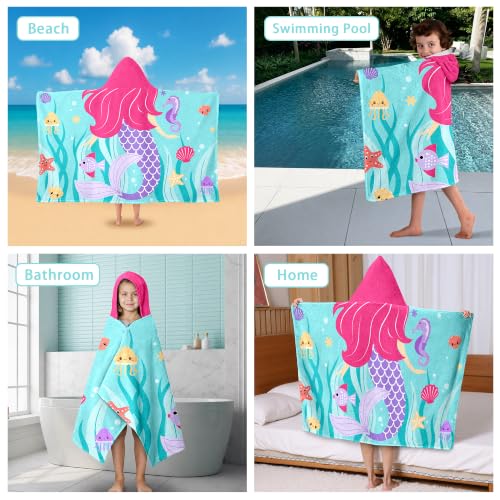 Mermaid Hooded Towels for Kids 30x50 Inches - Soft Absorbent Toddler Beach Wrap - Variation 02.mermaid-01