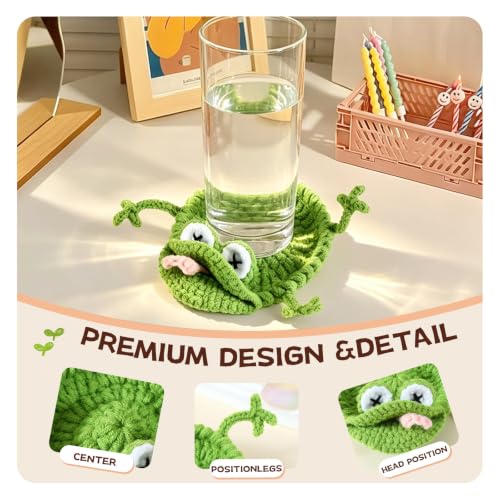 2PCS Crochet Coaster Set - Frogs and Ducks 3D Woven Drink Mats - Funny Home Decor