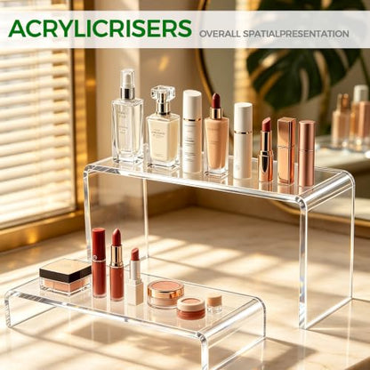 Clear Acrylic Tiered Display Risers Set for Perfume Jewelry & Collectibles