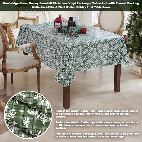 Christmas Green Snowflake Vinyl Tablecloth 60x102 Inch Rectangular Snowfall Variation