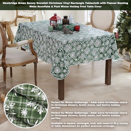 Christmas Green Snowflake Vinyl Tablecloth 60x102 Inch Rectangular Snowfall Variation