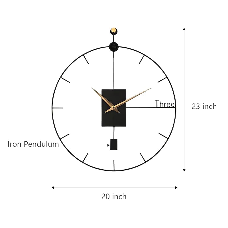 Large Wall Clock Living Room Decor 23"Modern Wall Clock with Swing Pendulum