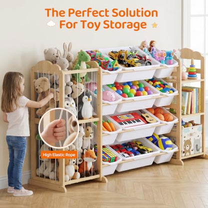 Kids Toy Organizer with Bookshelf and Stuffed Animal Storage - White