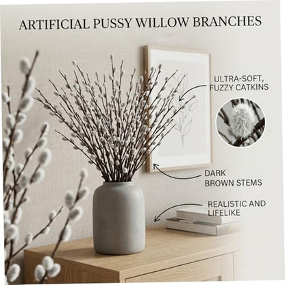 Faux Pussy Willow Branches Set - 80cm Tall Vase Fillers for Home Decor