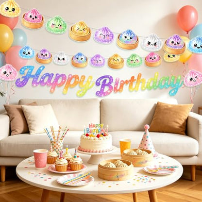 Colorful Dumpling Birthday Banner - Paper Dumpling Themed Party Decorations