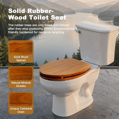 Angol Shiold Round 16.5 Inch Natural Solid Wood Soft Close Toilet Seat