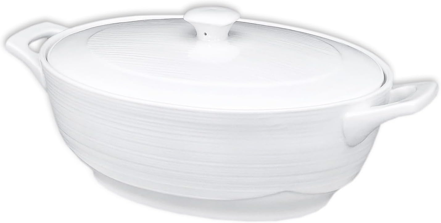 Regine Switzerland Oval Casserole Dish - 1.9 Quart French White Ceramic with Lids | 9" x 6.5" Baking Dish for Casseroles & Lasagna