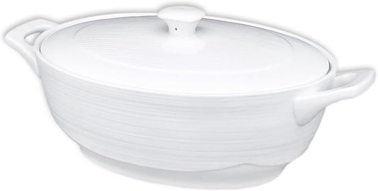 Regine Switzerland Oval Casserole Dish - 1.9 Quart French White Ceramic with Lids | 9" x 6.5" Baking Dish for Casseroles & Lasagna