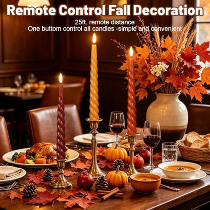 Wondise Fall Flameless Taper Candles with Remote - Autumn Decor, Battery Operated