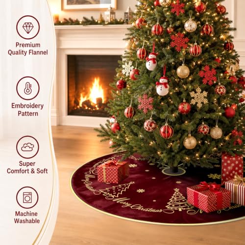 Christmas Tree Skirt Gold Embroidery 60 Inch Red Velvet Tree Decor - Variation of Tree Red / 60 Inch