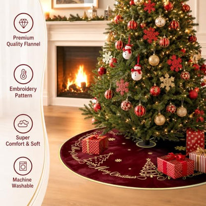 Christmas Tree Skirt Gold Embroidery 60 Inch Red Velvet Tree Decor - Variation of Tree Red / 60 Inch