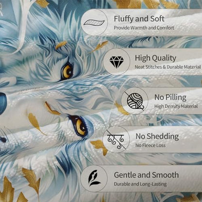 Lightweight Wolf & Maple Leaf Blanket 80x60 Inch Cozy Flannel Throw - Wolf01