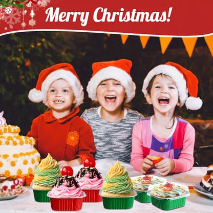 150 Pcs 10 oz Christmas Red & Green Mini Cake Pans with Lids Set