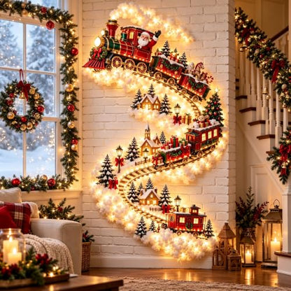 Christmas Magic Trail Wall Light with Santa Sleigh and Reindeer - Holiday Hanging Decor - Variation 5