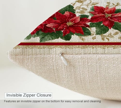 Poinsettia Red Flower Throw Pillow Cover - 18x18 Inch Christmas Decor with Hidden Zipper - Pack of 1