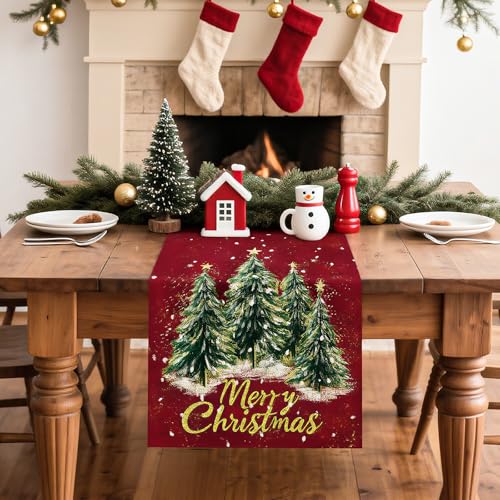 Artscope Christmas Tree Table Runner Red 13x72 Inch Holiday Home Decor