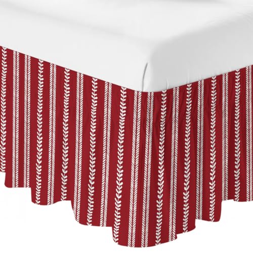Red Boho Leaves Bedskirt Queen Size 16 Inch Drop Wrap Around Adjustable Dust Ruffle