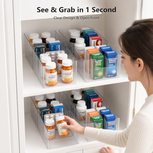 Clear Expandable Medicine Cabinet Organizer 2 Pack with Removable Dividers