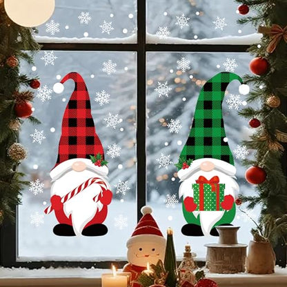 Extra Large Christmas Window Clings 2 Sheets Double-Sided Gnome Snowflake Decor