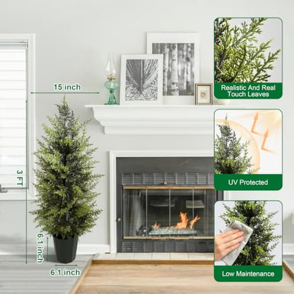 3Ft Artificial Cedar Christmas Topiary Trees - 2 Pack Outdoor Decor