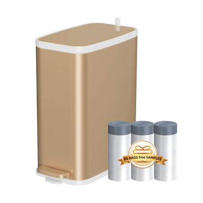 KdbK Champagne Gold Bathroom Trash Can with Lid Soft Close,1.6 Gallon Slim Garbage can,Small Metal Step Wastebasket for Office, Bedroom, Toilet, Live Room