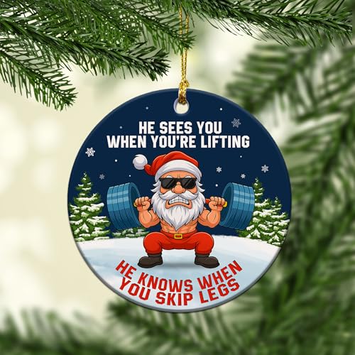 Gym Weight Lifting Ornament for Christmas Tree - Santa Dumbbell Decor - Funny Fitness Gift - Variation: Gym