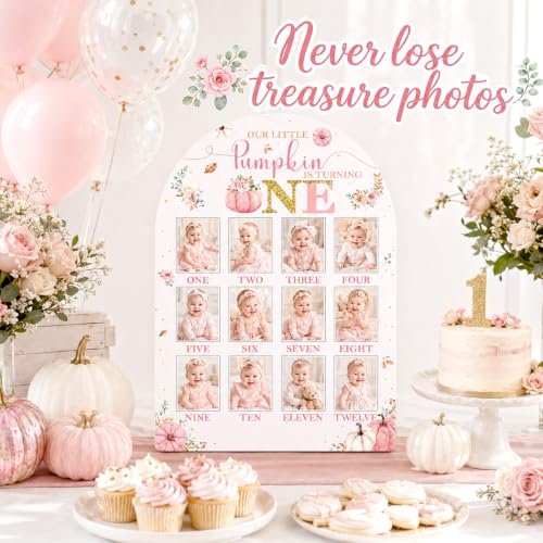 Pink Pumpkin First Year Photo Board - 1st Birthday Keepsake Decor