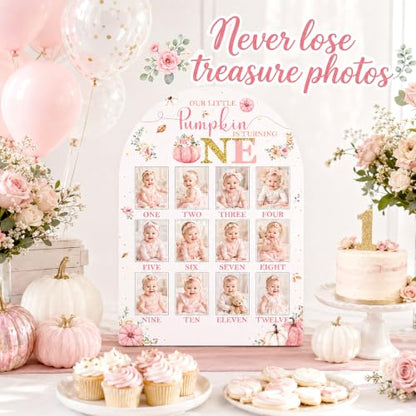 Pink Pumpkin First Year Photo Board - 1st Birthday Keepsake Decor