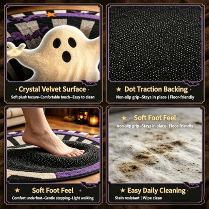 3D Halloween Ghost Optical Illusion Rug - 40in Spooky Staircase Mat - Variation D