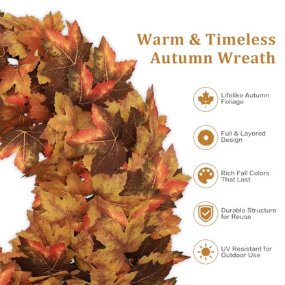 20 Inch Fall Maple Leaf Wreath for Front Door - Autumn Fall Decor - Fall Wreaths