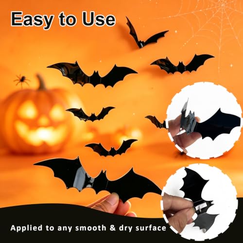 120 Pcs Halloween Bat Wall Decor Stickers - Reusable 3D PVC Window Decals for Indoor Party
